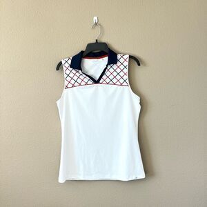 Lady Hagen Windowpane Sleeveless Polo Golf Top